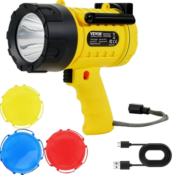 Rechargeable LED Spotlight Flashlight 1000000 Lumens Super Bright IP67 Waterproof Handheld Searchlight with 4 Modes Detachable Lens USB Port for Hunting Boating Camping