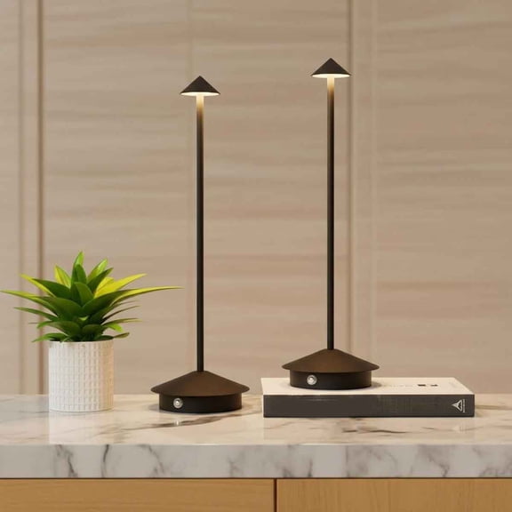Rechargeable LED Table Lamp Cordless, Stepless Dimming Touch with Memory Function, Waterproof Aluminum Table Light for Outdoor/Bars/Restaurant/Patio (Black, 2-Pack)