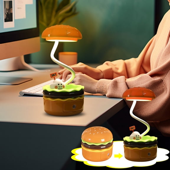 Rechargeable LED Table Lamp, Flexible Hamburger Shaped Desk Light with Knife Sharpener, Eye-Caring Warm White Night Light, Portable Cordless Decorative Lamp for Kitchen Bedroom Home Decor Accent