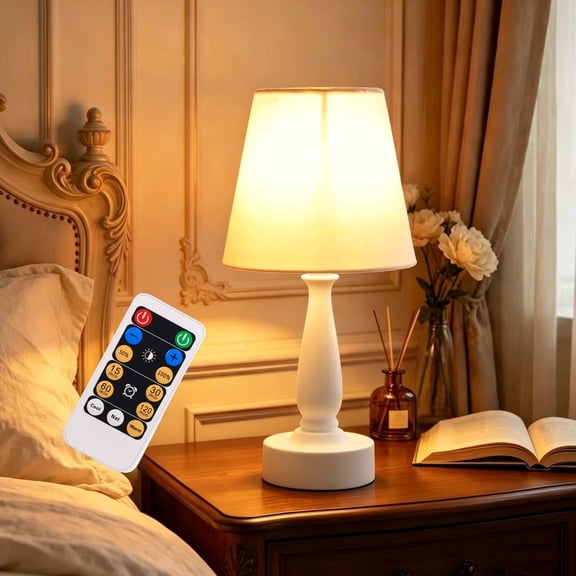 Rechargeable LED Table Lamp Small Size H 11.5'' with Remote Control, LED Bedside Lamp with Timer Function for Reading, USB Cable Charging, Powered by 3.7 V 18650 Rechargeable Battery
