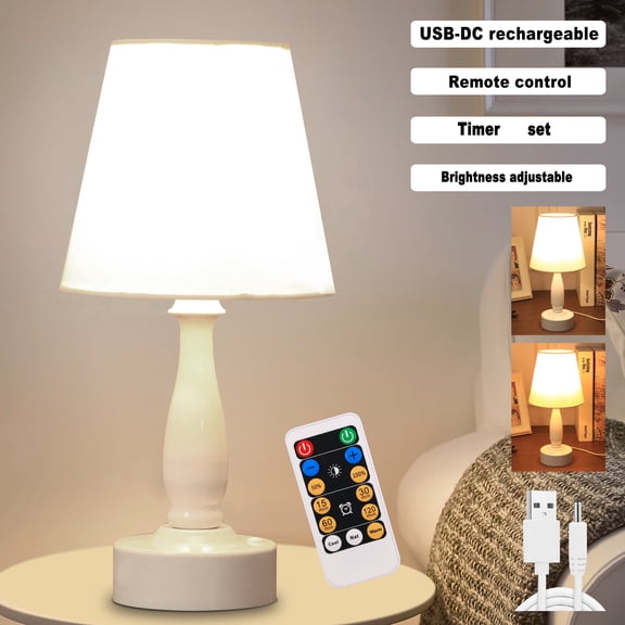 Rechargeable LED Table Lamp Small Size H 11.5'' with Remote Control, LED Bedside Lamp with Timer Function for Reading, USB Cable Charging, Powered by 3.7 V 18650 Rechargeable Battery