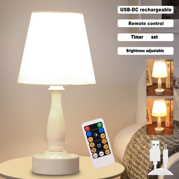 Rechargeable LED Table Lamp Small Size H 11.5'' with Remote Control, Cool/Warm/Natural LED Bedside Lamp with Timer Function for Reading, USB Cable Charging, Powered by 3.7 V 18650 Rechargeable Batter