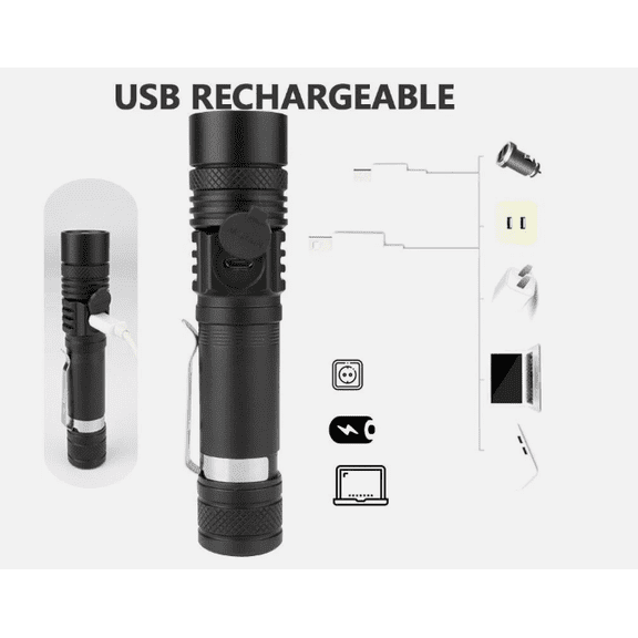 Rechargeable LED Tactical Flashlight  High Lumens Super Bright Torch, Zoomable Focus, USB Rechargeable for Outdoor & Emergency Use