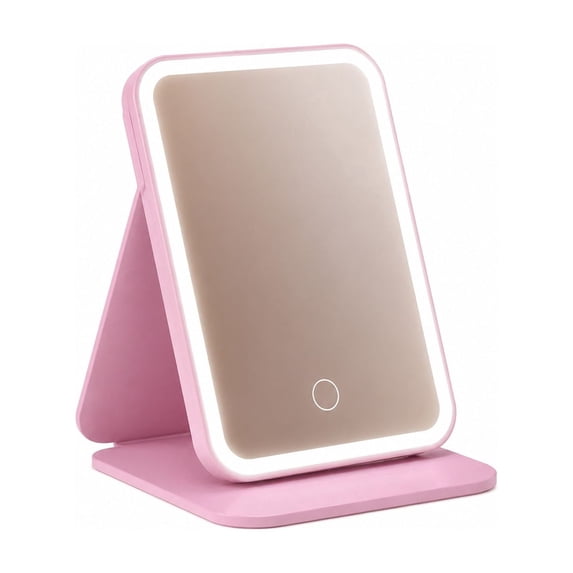 Rechargeable LED Travel Makeup Mirror, Foldable, 3 Light Modes, Stepless Dimming, HD True Reflection Glass
