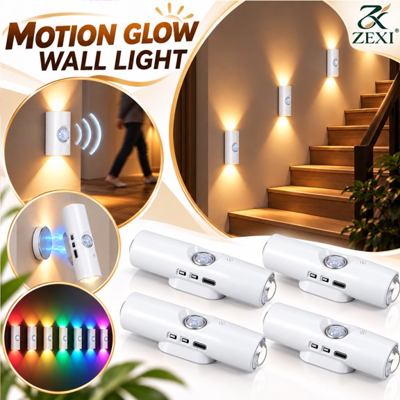 Rechargeable LED Wall Sconce with Motion Sensor, 7-Color Wireless Magnetic Wall Light