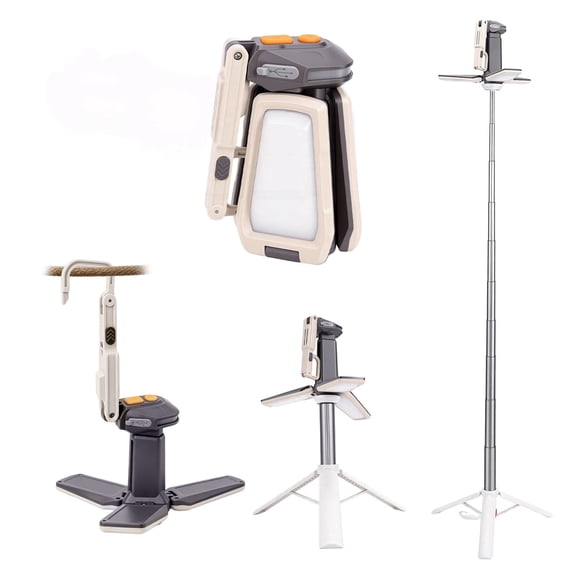 Rechargeable LED Work Light, 3-Head Camping Lantern with Detachable Telescopic Tripod Stand, Adjustable 14.17–53.54 Inch for Workshop Camping Emergency Repair