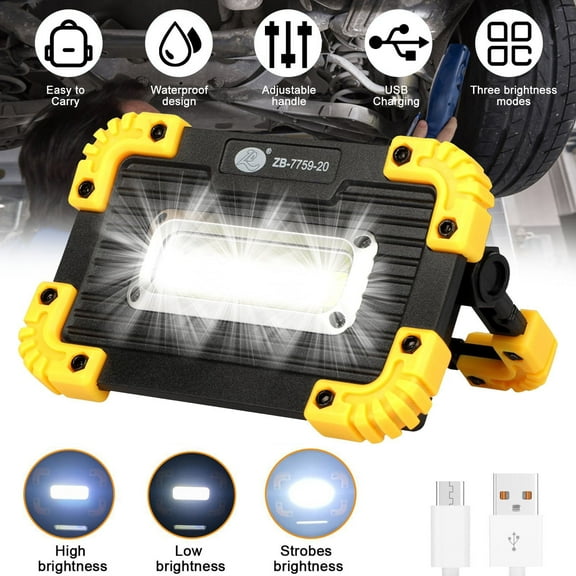 Rechargeable LED Work Light, 300Lumen Portable Inspection Lamp Magnetic Searchlight, 3 Lighting Modes, Waterproof Built-in Battery for Outdoor Camping Hiking Car Repairing