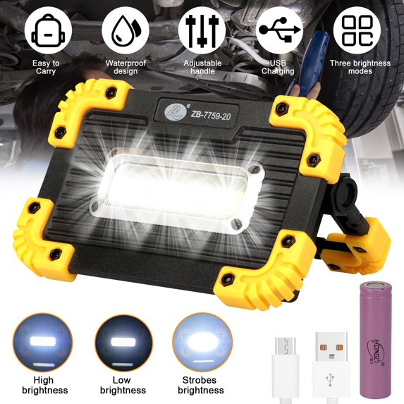 Rechargeable LED Work Light, 300Lumen Portable Inspection Lamp Magnetic Work Light, 3 Lighting Modes, Waterproof Built-in Battery for Outdoor Camping Hiking Car Repairing and Job Site Lighting