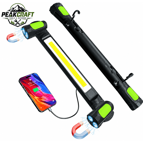 Rechargeable LED Work Light, 3200LM Magnetic Work Light with 4 Lighting Modes, Cordless Portable Underhood Light Bar with Hooks, USB-C Garage Mechanic Light for Car Repair, Camping, Job Site, Emergen
