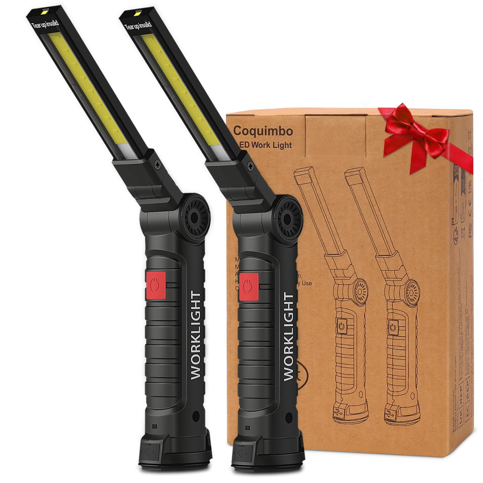 Rechargeable LED Work Light Grill Lamp with Magnetic Base, 5 Modes 360 Swivel (2-Pack, Black)