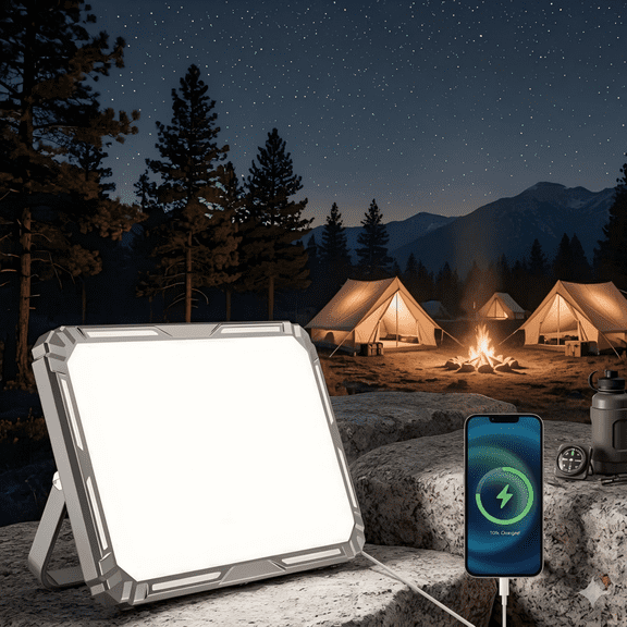 Rechargeable LED Work Light with Stepless Dimming, Adjustable Color Temperature, Magnetic Base, 180° Rotating Handle, USB Power Output, Portable Floodlight for Camping, Garage, Jobsite