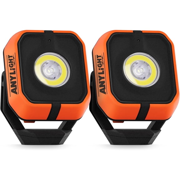 Rechargeable LED Work Light with 4 Modes 1200 LM Magnetic Base 150 Rotation IP65 Waterproof Portable COB Spotlight and Floodlight (2-Pack Orange)