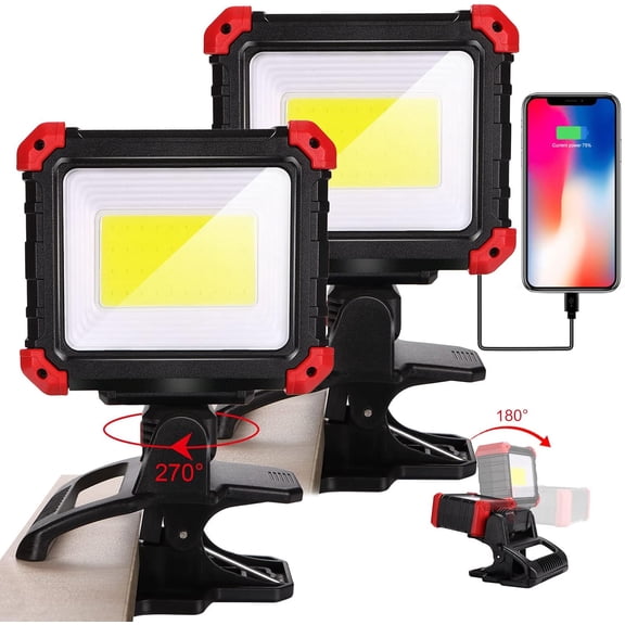 Rechargeable LED Work Light with Clamp and Magnet, 2100 LM COB, 270 Rotating, 3 Light Modes, Portable Flood Light, 2 Pack Bestseling