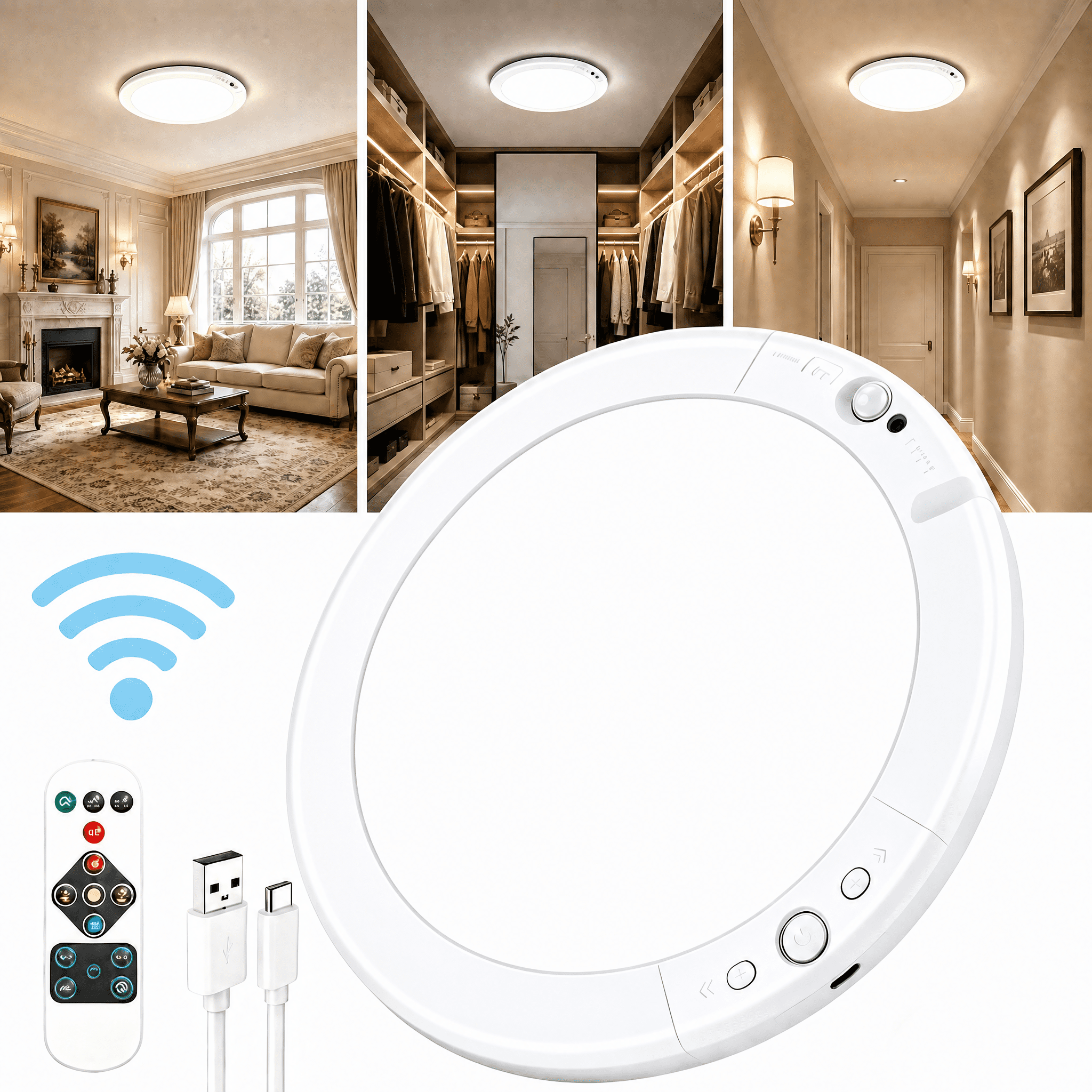 Rechargeable LED ceiling light with motion sensor, 3 lighting options ...