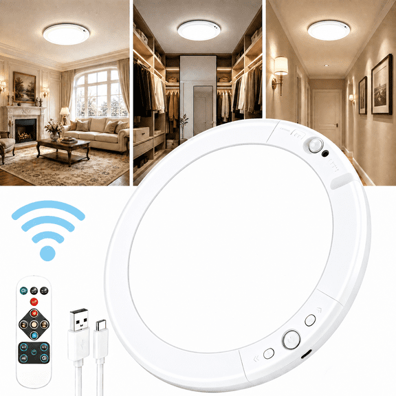 Rechargeable LED ceiling light with motion sensor, 3 lighting options, 10 brightness levels, remote control, adjustable dimming timing, used for ceiling lights in living rooms, bathrooms, cutlery roo