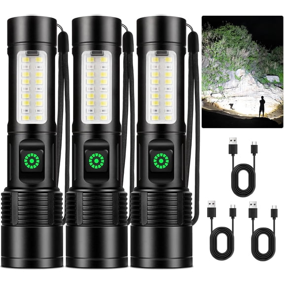 Rechargeable LED s High Lumens, 99000 Lumens Super Bright with 6 Modes, Waterproof Powerful Flash Light Multifunctional s for Home Camping Hiking(3 Pack)