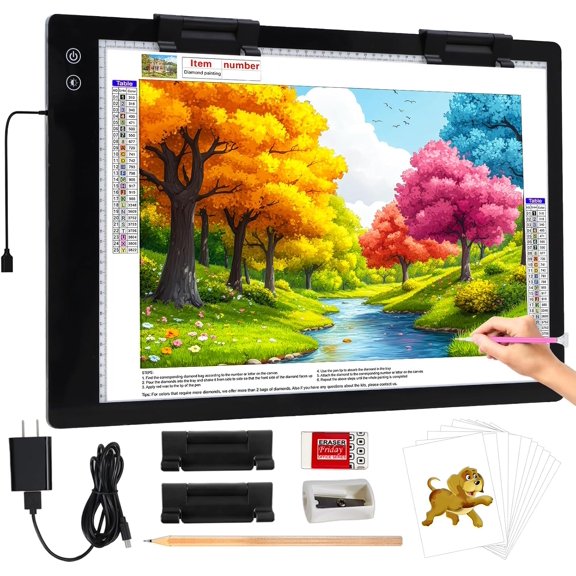 Rechargeable Large A2 Tracing Light Pad, 3 Colors Light Mode Diamond Painting Cordless Light Board, 6-Level/Stepless Adjusted Brightness Wireless Artist Light Box Copy Table for Designing