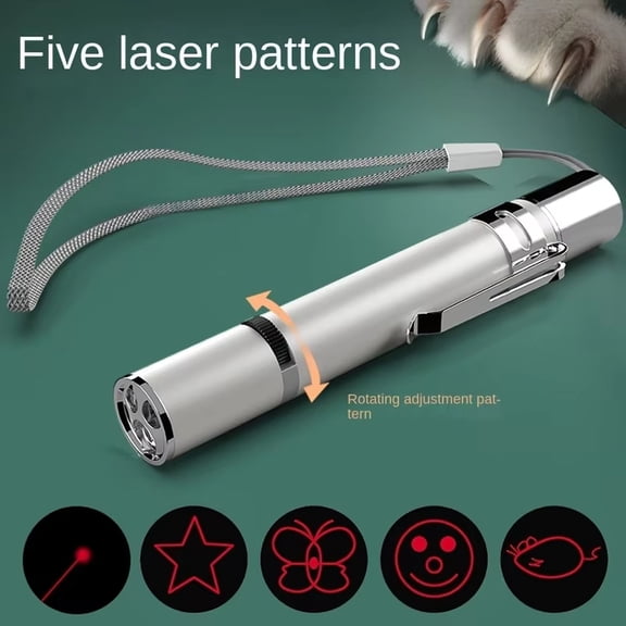 Rechargeable Laser Cat Toy, Stainless Steel Multi Pattern Projection Cat Teaser, UV Light for Cat Ringworm Detection, Interactive Indoor Kitten Exercise Toy with USB Charging