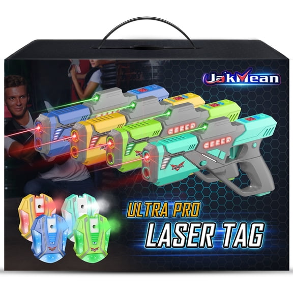 Rechargeable Laser Tag Set with Vests, Upgrade Laser Tag Guns Set of 4 with Mist Spray Effect & LED Digital, Multi Player Toy for Teen Boys & Girls, Indoor&Outdoor Toy Play Game Gift,Ages 8+