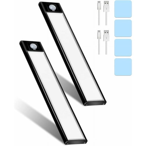 Rechargeable Led Cabinet Lighting With Two Sensors, 31 Leds, 20Cm, With Induction Lamp, 3 Modes, Rechargeable Wireless Usb Led Night Light, Cabinets, Kitchens, Hallways (White)