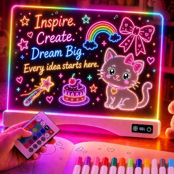 Rechargeable Led Drawing Board for , 16" Adjustable Brightness Led Drawing Pad with Remote Control, 21 Light Effects Light Up Dry Erase Board with 12 Markers, Birthday for Girls Boys