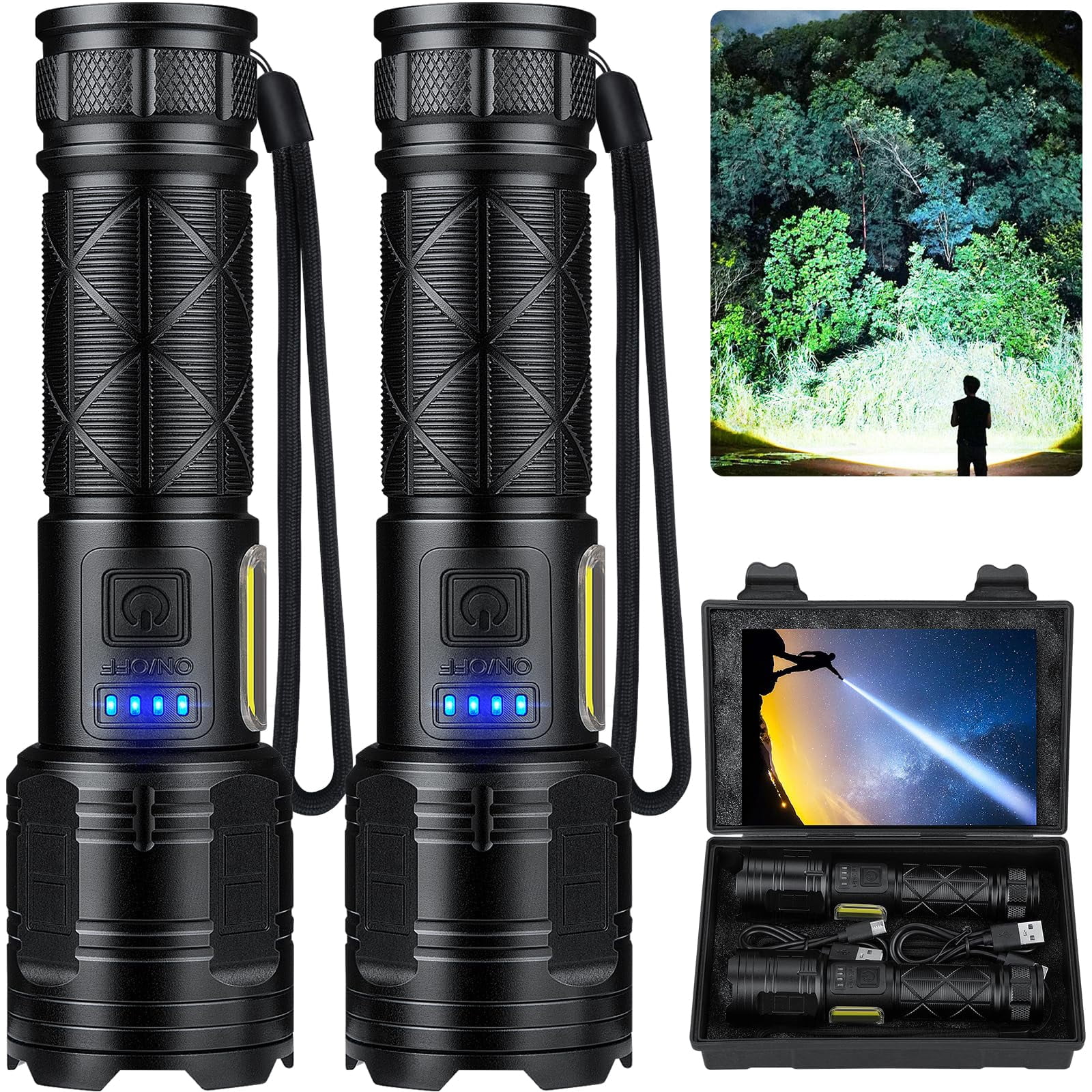 Rechargeable Led Flashlights High Lumens  99 000 Lumen Super Bright Flashlight With 7 Modes & Waterproof Usb Handheld Flash Light For Camping Home(2 Pack)