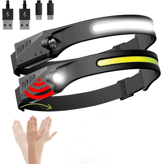Rechargeable Led Headlamp, Light Buddy Headlamp 2 Pack, Led Head Light for Camping, Headlights 230° Wide Beam Motion Sensor Head Lamp, Light Headband for Camping, Hiking Gear