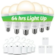6Pcs Rechargeable Light Bulbs, Emergency LED Light Bulbs, 9W 3000K 1200mAh E26 Battery Operated Light Bulb with Hook for Home and Outdoor
