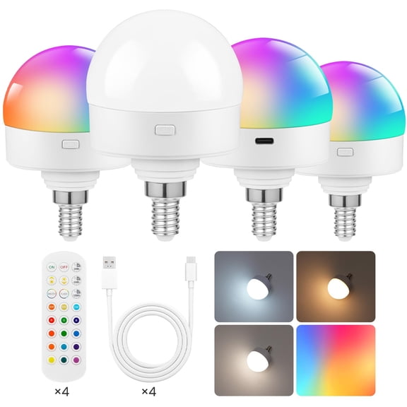 Rechargeable Light Bulbs with Remote Control 2 Packs, Battery Operated Light Bulbs with Timer & 3 Color Temperature, Dimmable Detachable Wireless LED Bulb for Lamp, Non-Hardwired, W01YBP206