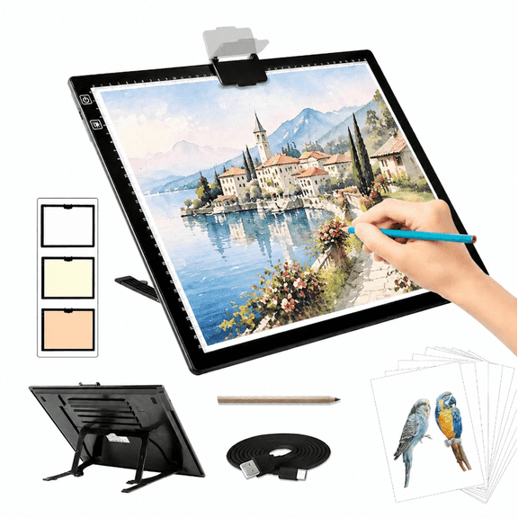 Elice Rechargeable A3 Light Board for Diamond Painting Tracing Light Box with Stand and Clip 3 Color Dimmable & 6 Brightness Levels Light Board for Artists Drawing Sketching Animation