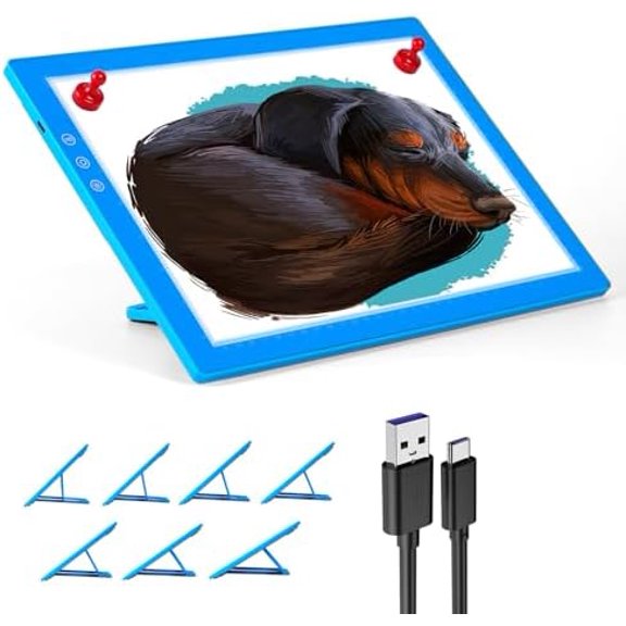 Rechargeable Light Pad,A4 Tracing Light Board with Stand, 2 Magnets,3 Color Modes and 8 Levels of Brightness Adjustable Light up Box for Drawing, Diamond Art, Sketching, Tracing and Animation