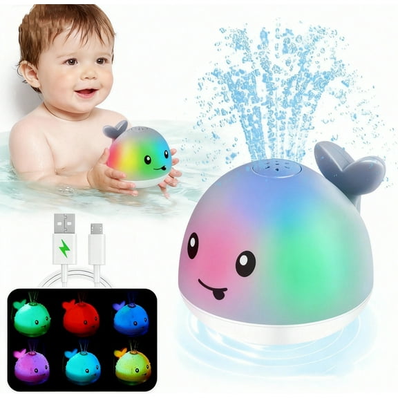 Rechargeable Light Up Bath Toys, Spray Water Bathtub Toys for 3+ Years Old, Pool & Bathroom Toy - Baby Toys