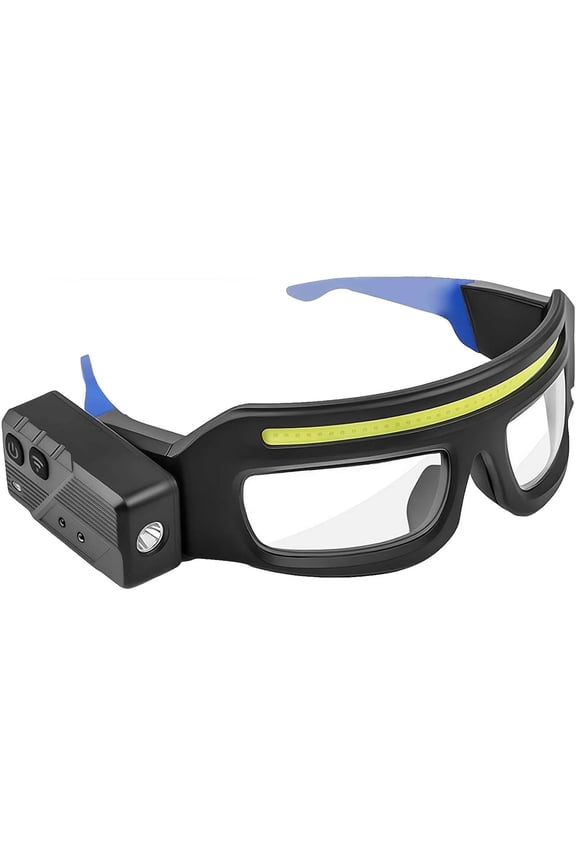 Rechargeable Lighted LED SafetyGlasses,Bulls-Eye Spot Beam,5 modes USB C lighted glasses for running camping, fishing, cycling, hiking, hands-free lighting glasses(Blue-A)