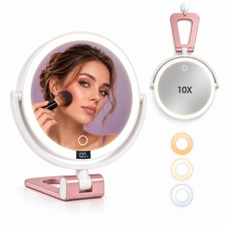 Lighted Makeup Mirror, Double-Sided 1X/10X Magnifying Vanity Mirror with 3 Light Modes, Stepless Dimming, 2000mAh Rechargeable Battery
