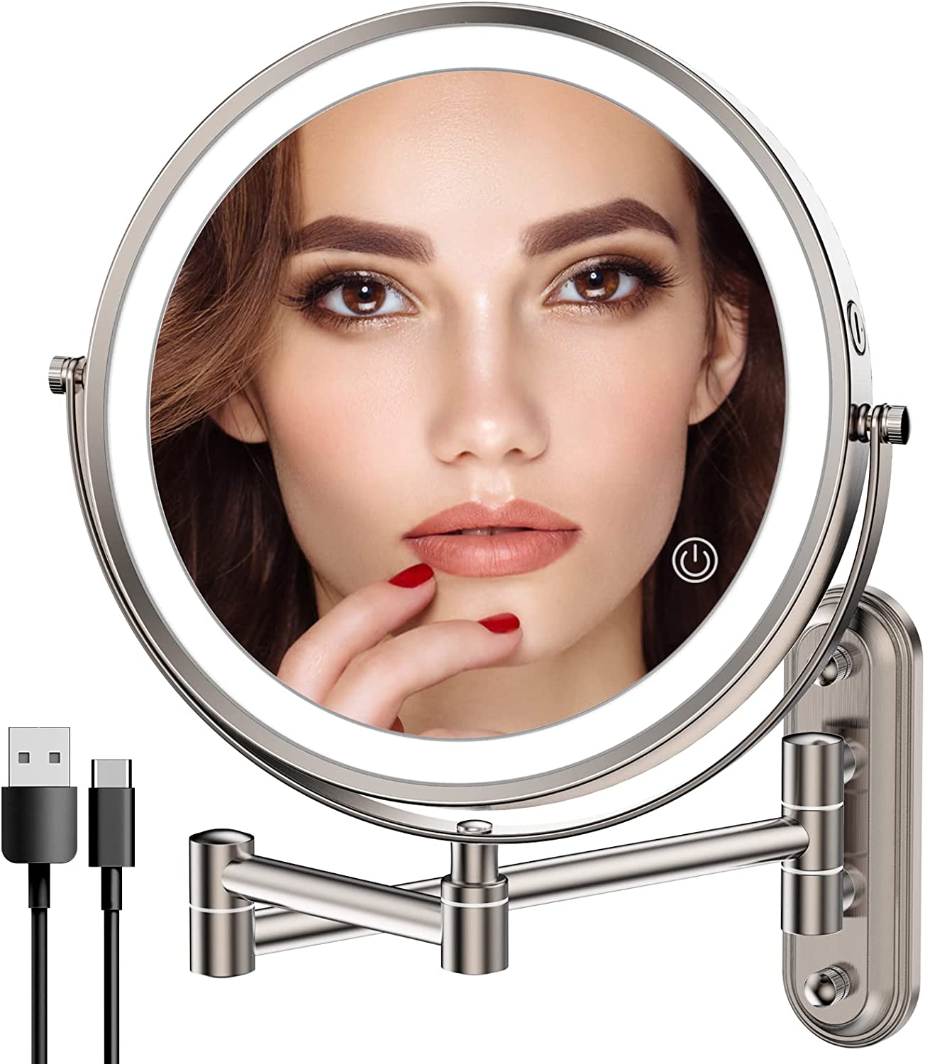 Rechargeable Lighted Makeup Mirror Brushed Nickel, Vanity Mirror with 3