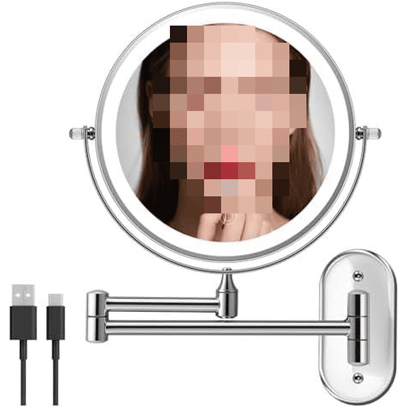 Rechargeable Lighted Wall Mounted Makeup Mirror, 8" Double-Sided Magnifying Mirror with Lights 20X, 3  and Switch Dimmable Shaving Mirror, 360 Rotation Foldable Bathroom Mirror, Chrome