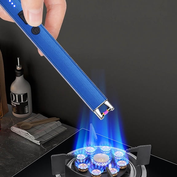 Rechargeable Lighter USB C Windproof, Usupdd Electronic Igniter Stick Long Handle Battery Indicator, Kitchen Gas Stove Candle Barbecue Ignition Tool for Outdoor Camping Grill, Blue