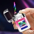 thumbnail image 1 of Rechargeable Lighter, Windproof USB Charging Lighter, Pistol Shape Double Arc Gradient Color Portable Outdoor Camping Lighter, Pink, 1 of 6