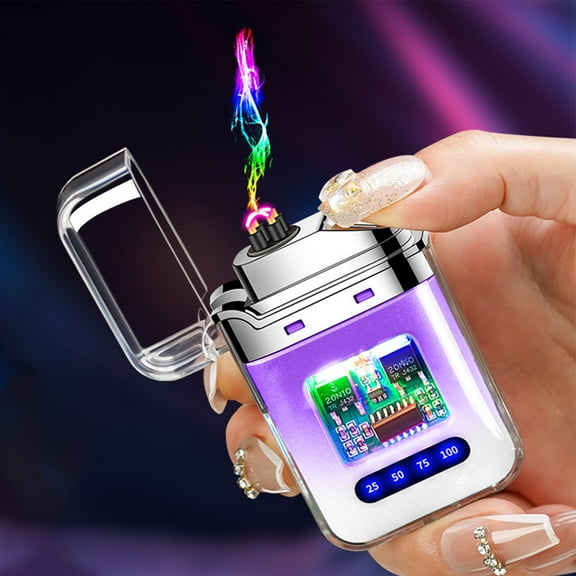 Rechargeable Lighter, Windproof USB Charging Lighter, Pistol Shape Double Arc Gradient Color Portable Outdoor Camping Lighter, Purple