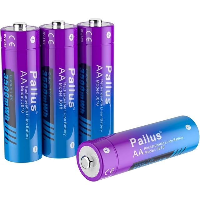 Rechargeable Lithium AA Batteries, 4 Pack 1.5V Double A LithiumIon