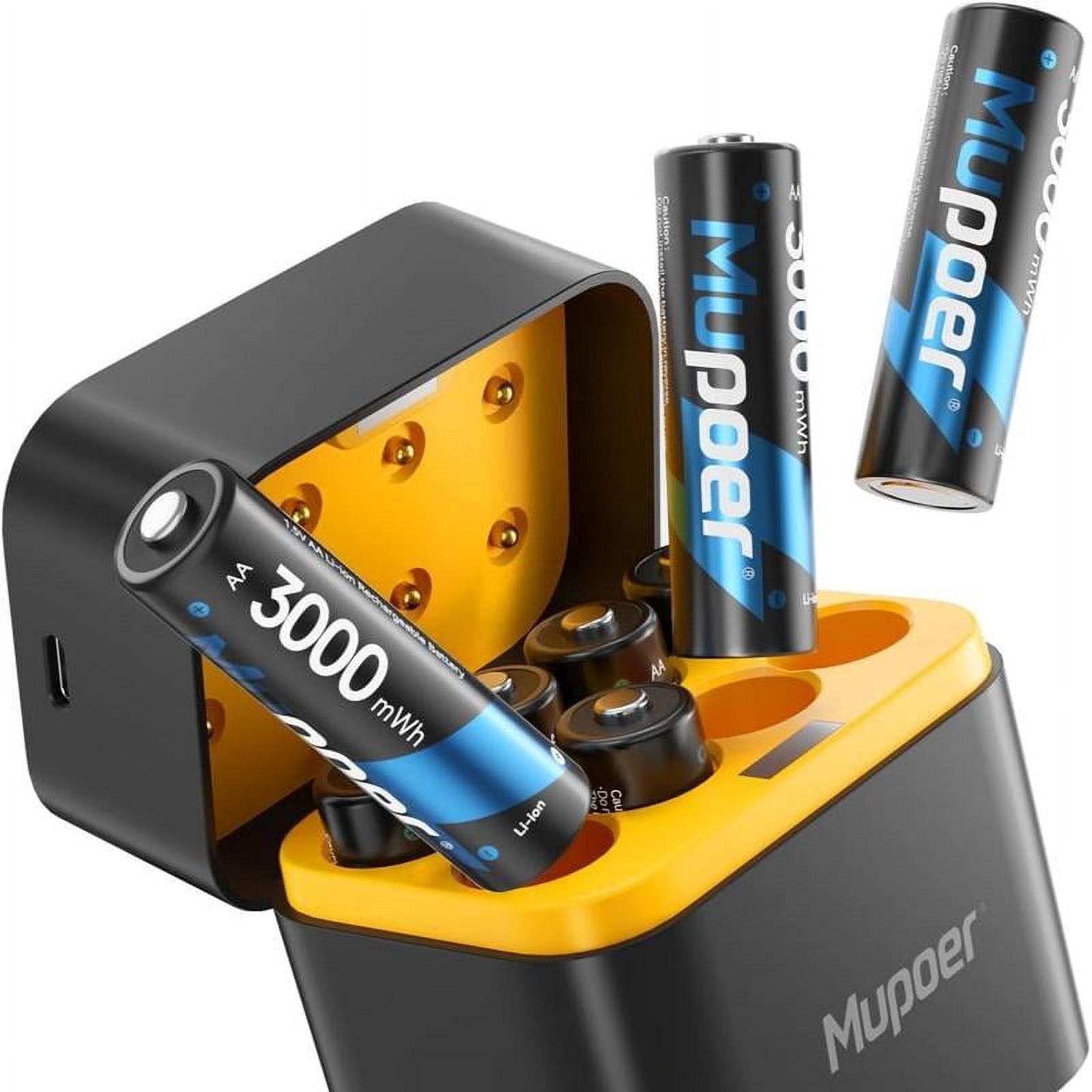 Rechargeable Lithium AA Batteries 8-Pack with Charger, 1.5V 3000/3600 mWh Double A Batteries, Blue - Phone, Smartphones rechargeable lithium