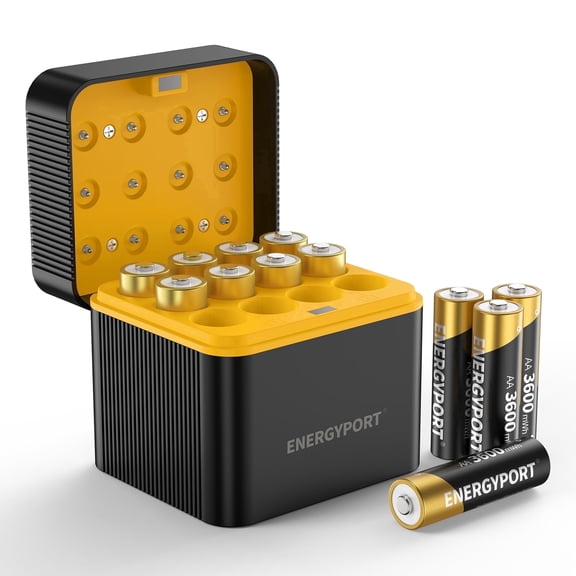 Rechargeable Lithium AA Batteries with Charger 12 Bay, 1.5 Volt High Power 3600mWh Lithium Batteries AA Rechargeable, Li-ion Double A Battery 12 Pack Recharge up to 2000+ Cycles