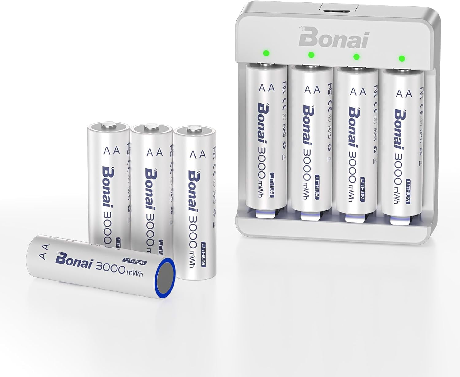 Rechargeable Lithium AA Batteries with Charger, 3000mWh 1.5V AA Batteries for Blink Camera 8