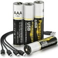 thumbnail image 1 of Rechargeable Lithium AAA Batteries 4Packs, 1100 mWh Rechargeable AAA Battery Constant Output 1.5V Li-ion AAA Battery, 2H Fast Charge with USB Cable, 1000 Cycles Life-span for Toy Cars Toothbrush, 1 of 5