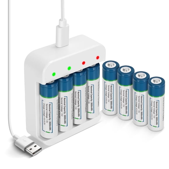 Rechargeable Lithium-ion AA Batteries 8 Pack 1.5V 2600mWh Rechargeable Constant Output AA Batteries for Blink Camera,Xbox,Toys