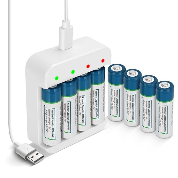Rechargeable Lithium-ion AA Batteries 8 Pack 1.5V 2600mWh Rechargeable Constant Output AA Batteries for Blink Camera,Xbox,Toys