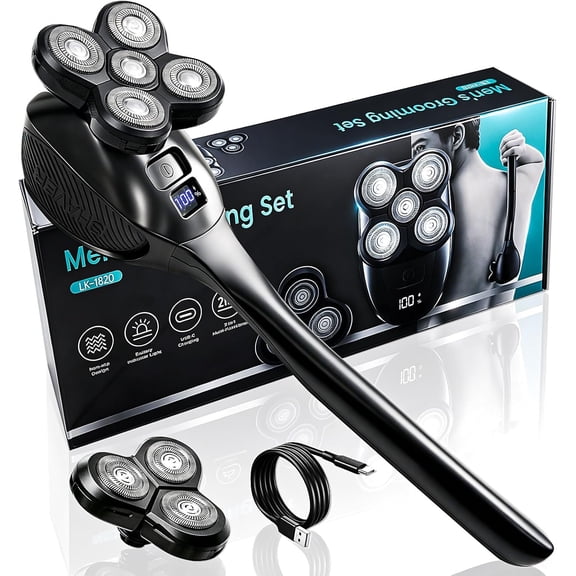 Rechargeable Long Handle Men Back Shaver Waterproof Body Hair Trimmer with Replaceable Heads