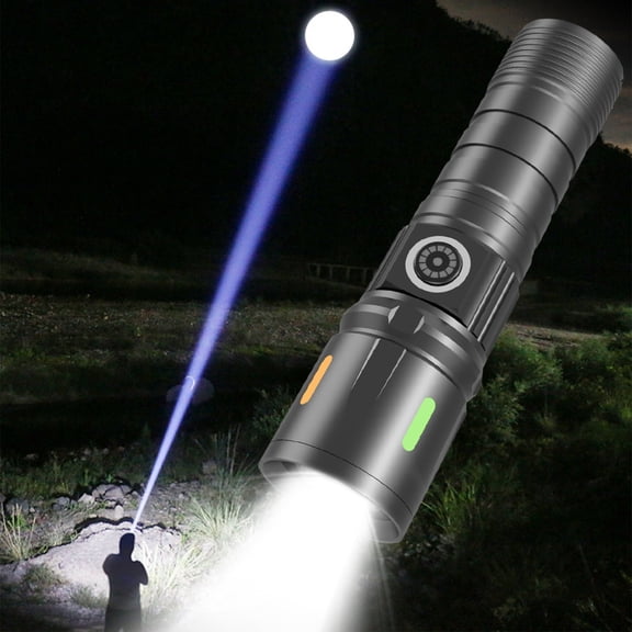 Rechargeable Long Range Tactical Flashlight High Bright LED Zoomable Focus Torch Portable Outdoor Camping Hiking Emergency Survival Tool USB Charging Handheld Flashlight Strong Beam Light Kit