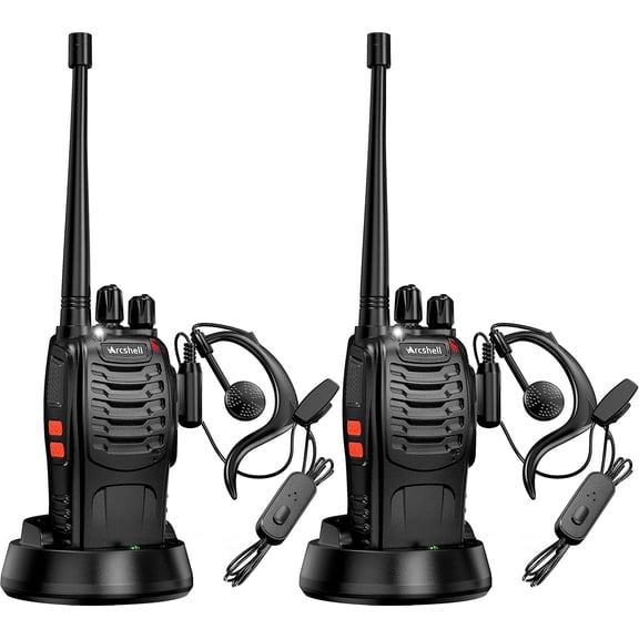 Rechargeable Long Range Two-Way Radios with Earpiece 2 Pack AR-5 Walkie Talkies Li-ion Battery and Charger Included