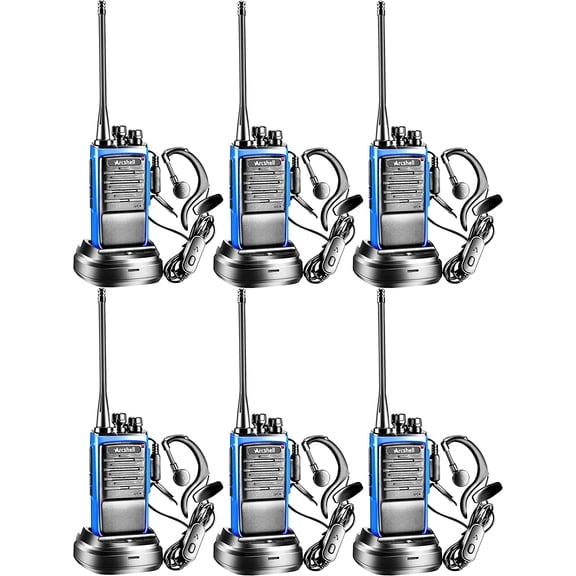 Rechargeable Long Range Two-Way Radios with Earpiece 6 Pack AR-6 Walkie Talkies Li-ion Battery and Charger Included